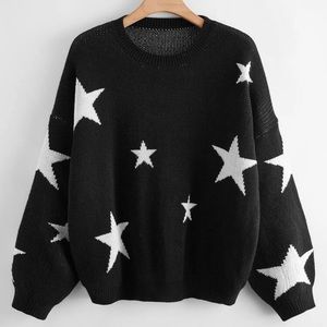 Black and White Star Pattern Pullover Sweater size XL